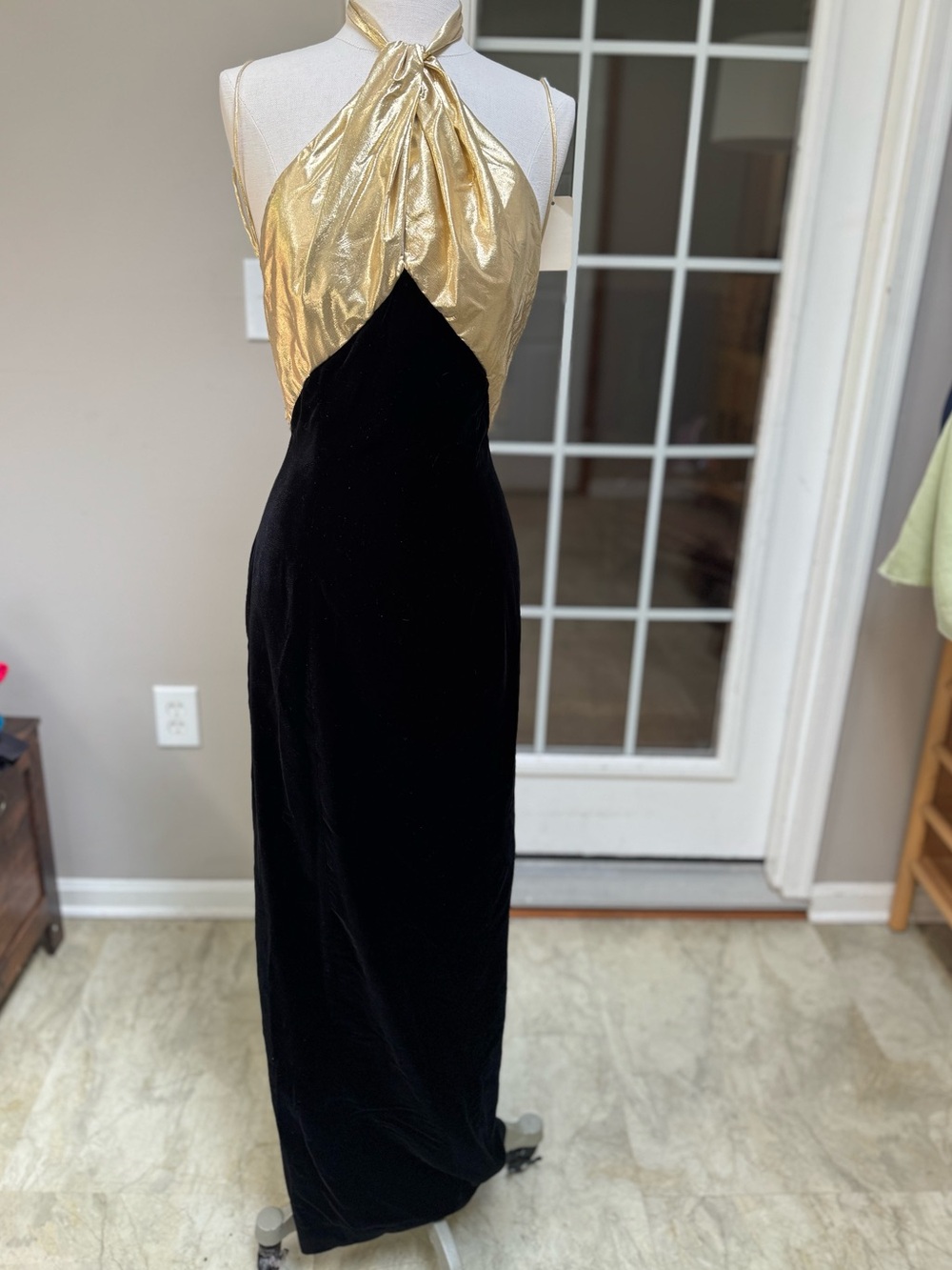 Vintage Ann Hobbs for Cattiva Gold Lamé & Velvet Halter Gown